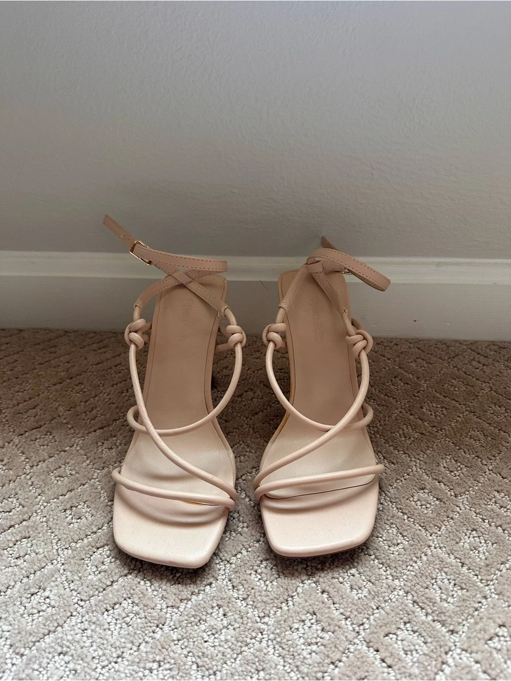 Nude Strappy Knot Ankle‑Tie Heels